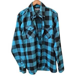 DIXXON Flannel Back To The Basics Men’s Large Blue Black Plaid Button Front